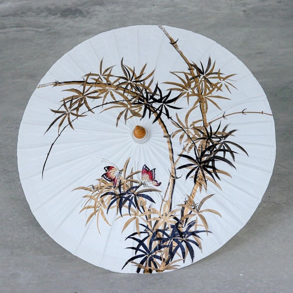 Hand-Painted Decorative Cotton Parasol from Thailand 'Waving in the Wind'