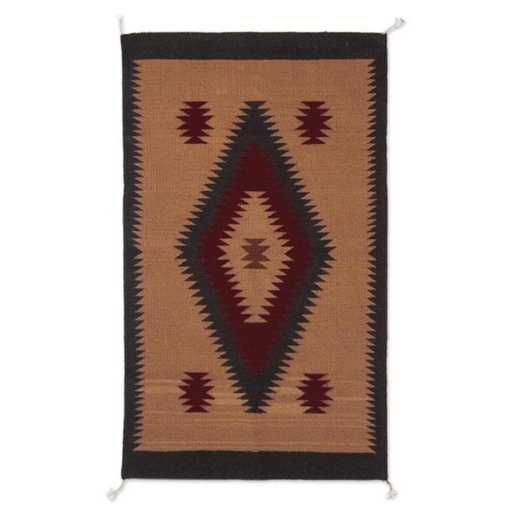 100 Wool Area Rug in Red Black and Tan with Diamonds 2x3 'Desert Diamonds'