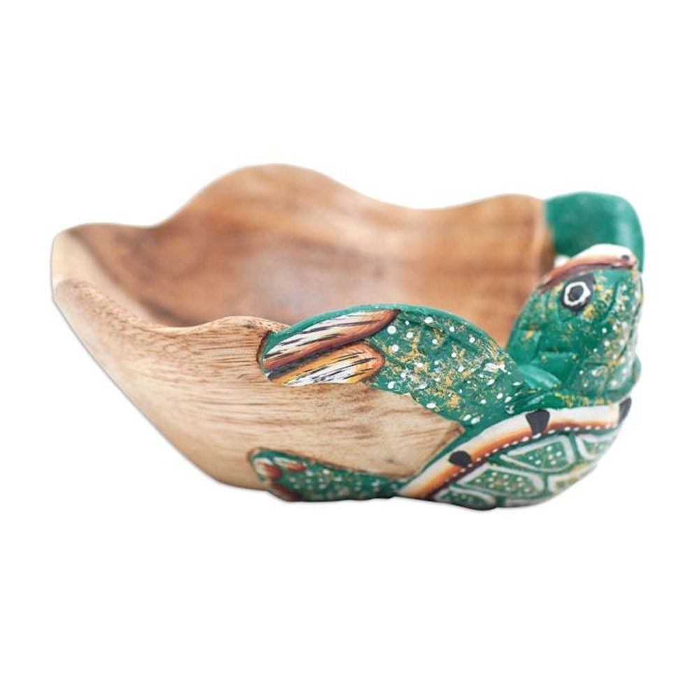 Hand-Carved and Hand-Painted Turtle-Shaped Wood Catchall 'Endearing Turtle'
