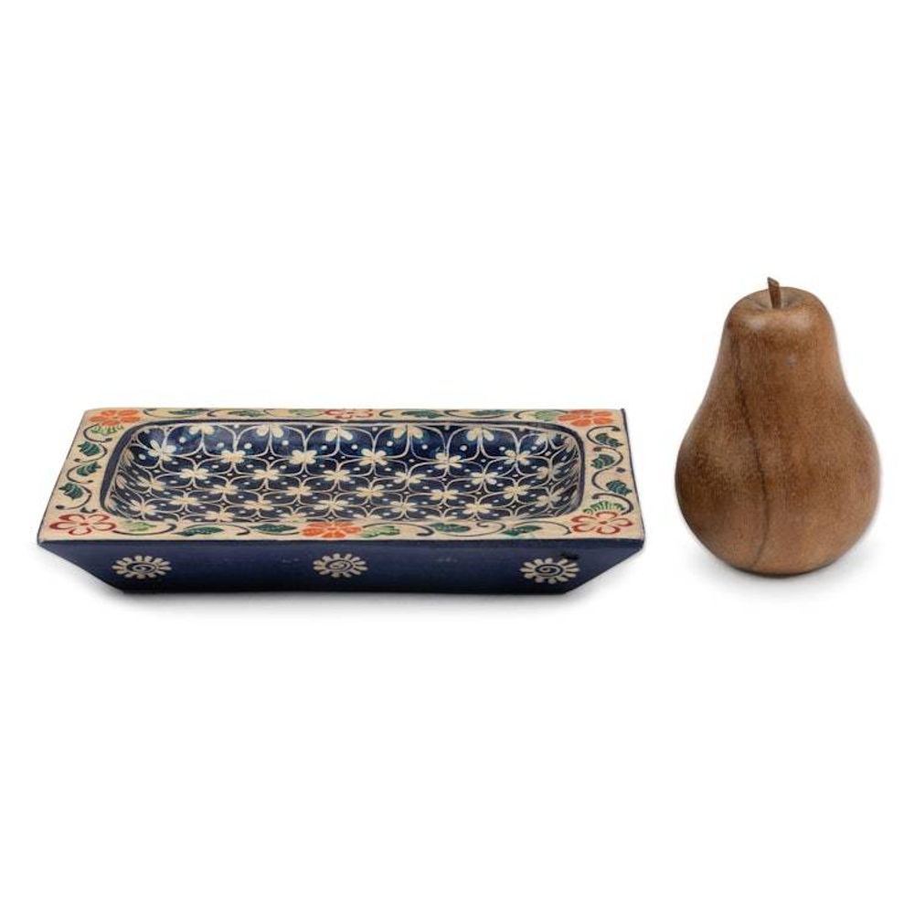 Handmade Clover Patterned Midnight Blue Pule Wood Catchall 'Nocturnal Clover'