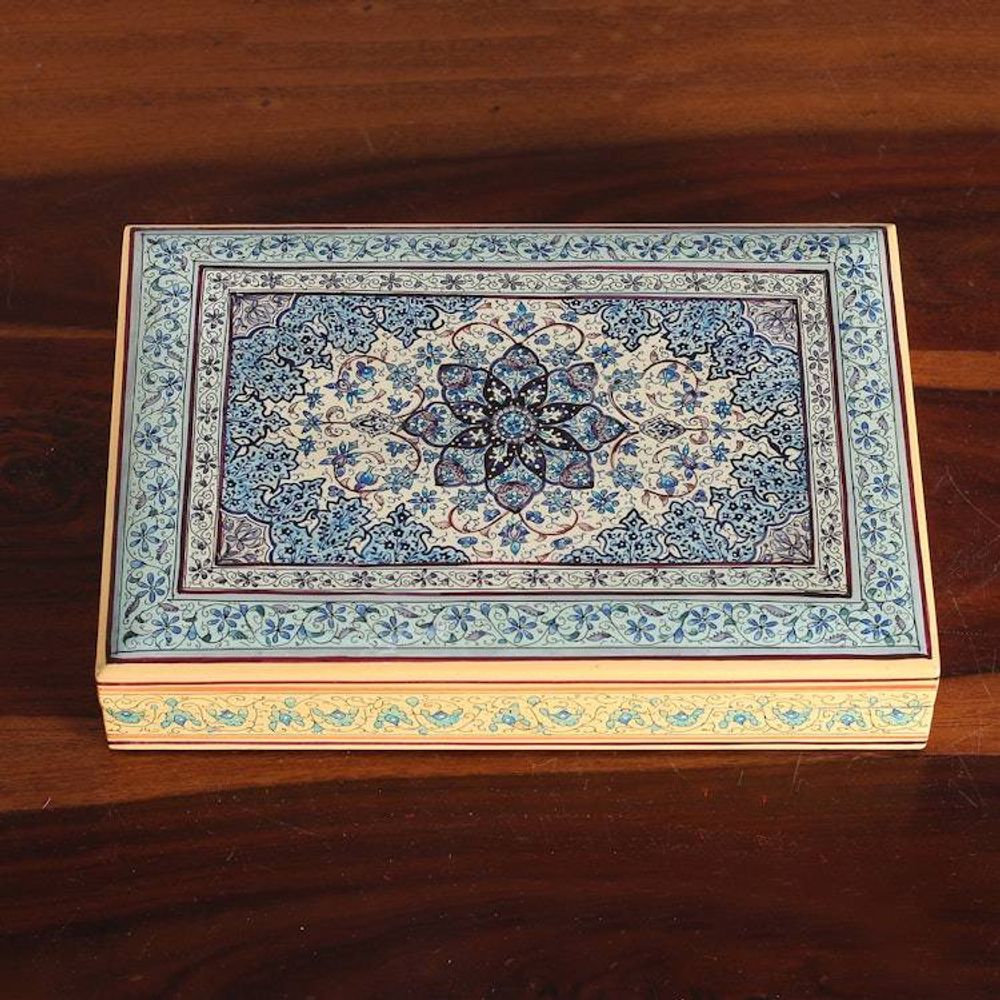 Folk Art Floral Weeping Willow Wood Decorative Box in Blue 'Nocturnal Petals'