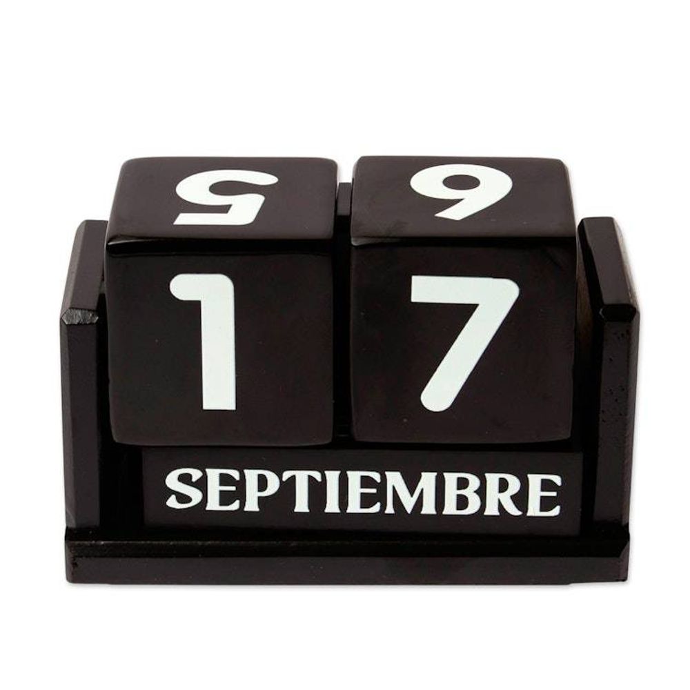 Handcrafted Marble and Wood Perpetual Desk Calendar in Black 'Eternal Time'