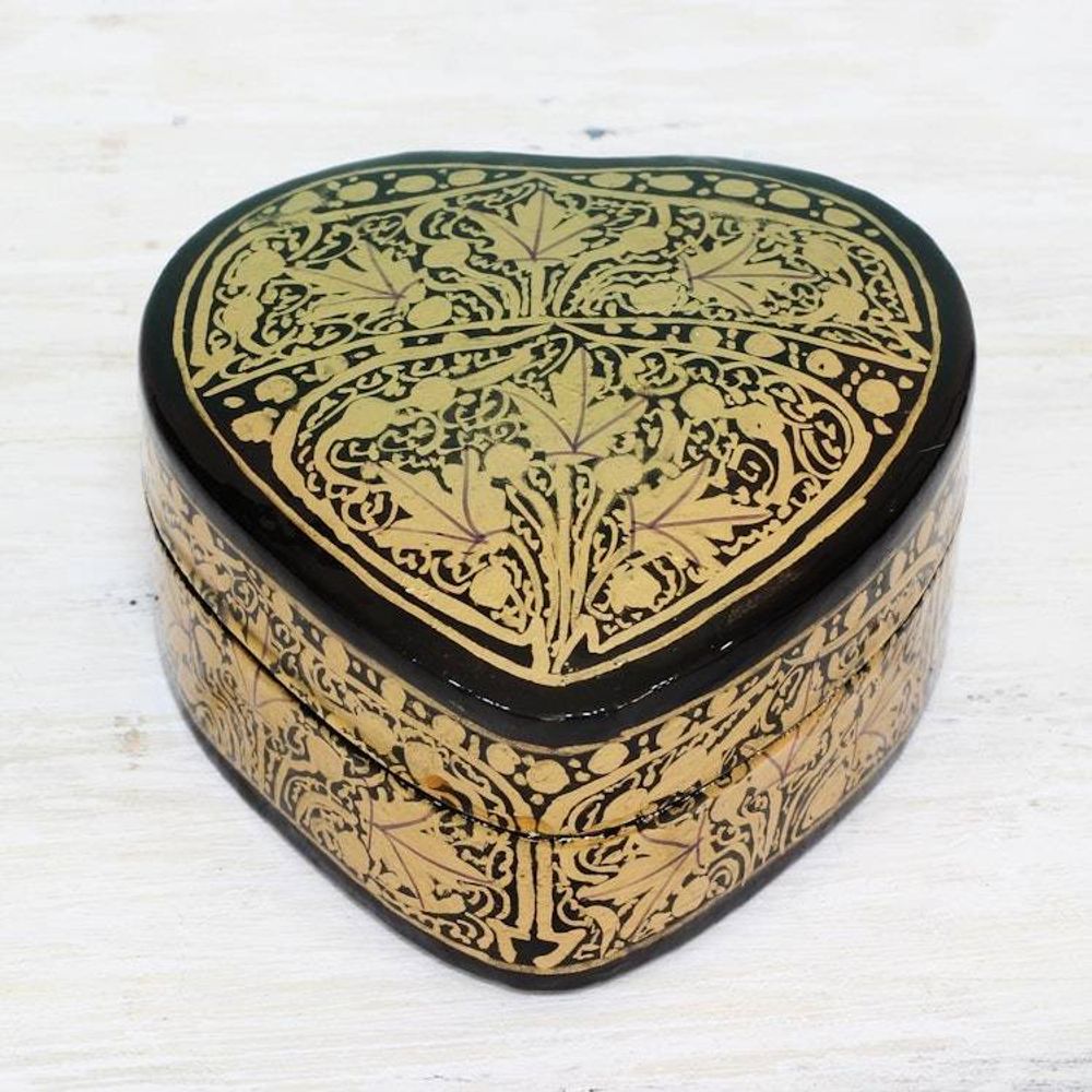 Black and Gold Papier Mache Decorative Box from India 'Royal Grandeur'
