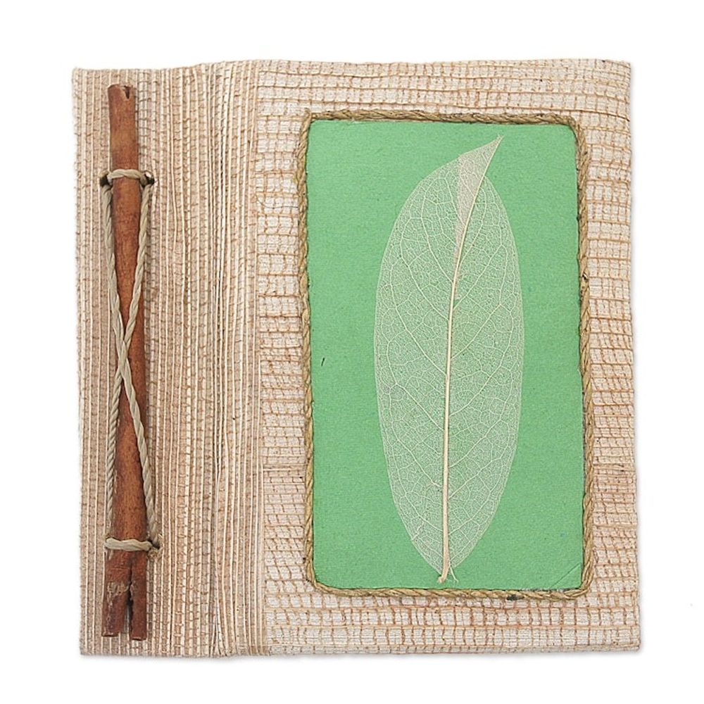 Handmade Eco-Friendly Natural Fiber Leaf Journal in Green 'Green Leaf'