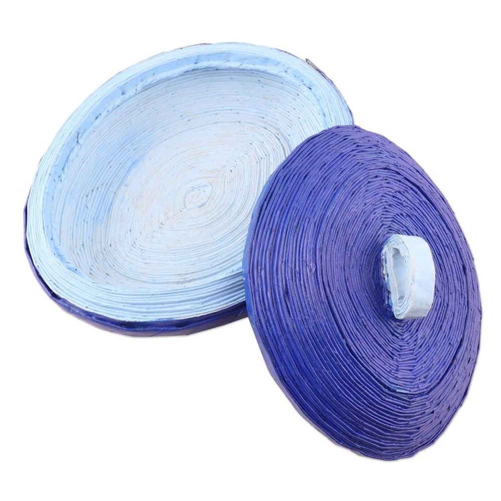 Eco-Friendly Blue Paper Basket from India 'Elliptical Beauty'
