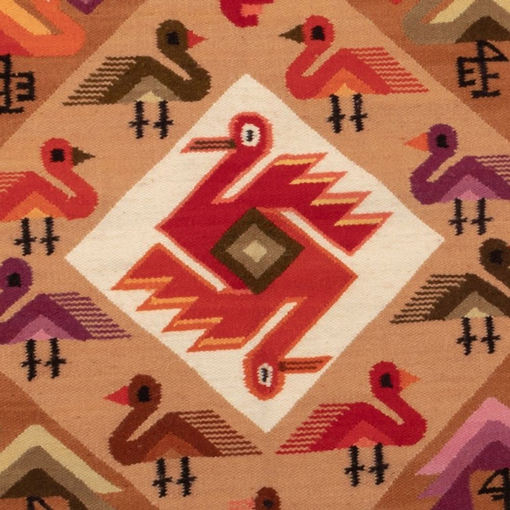 Hand-Woven Wool Bird and Butterfly Themed Area Rug 4x5 'Andean Fauna'