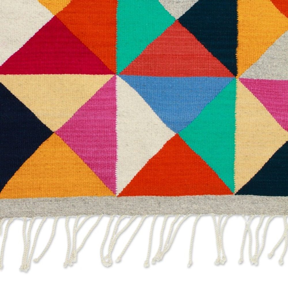 Colorful Geometric Wool Area Rug Handwoven in Mexico 5x8 'The Creation of Light'