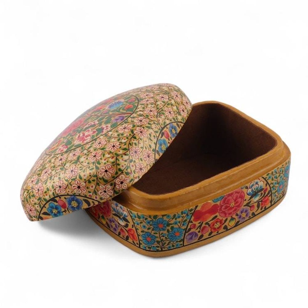 Floral Hand-Painted Papier Mache Decorative Box from India 'The Prosperous Spring'