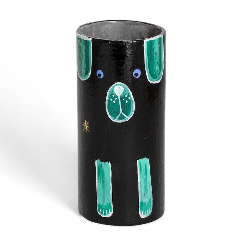 Ceramic Dog Utensil Pen Holder and Decorative Vase in Black 'Black Canine Organizer'