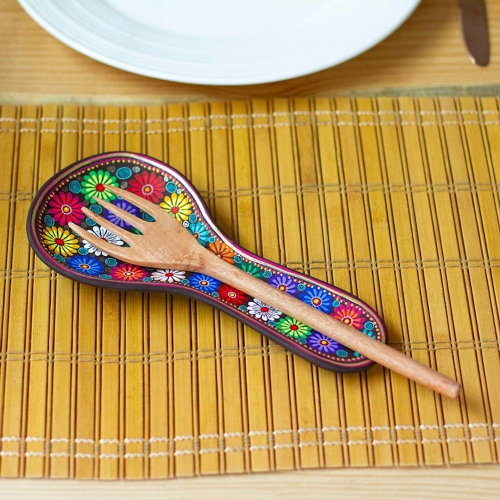 Floral Ceramic Decorative Spoon Rest from Mexico 'Floral Hacienda'