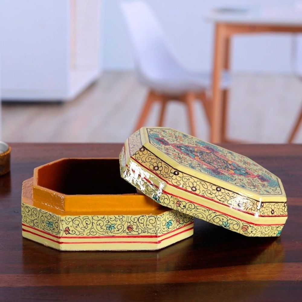 Small Hand Painted Jewelry or Trinket Box from India 'Persian Shield'