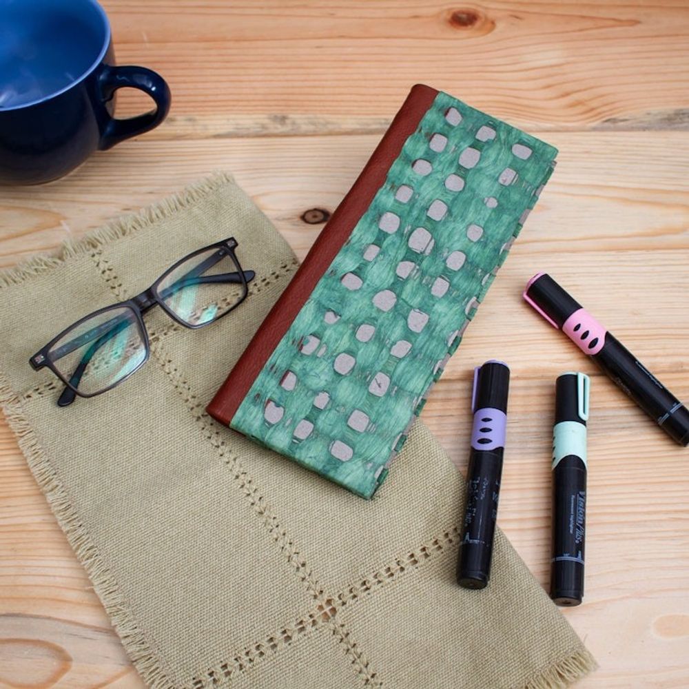 Handcrafted Teal Amate Paper Notebook with Suede Accents 'Teal Thoughts'