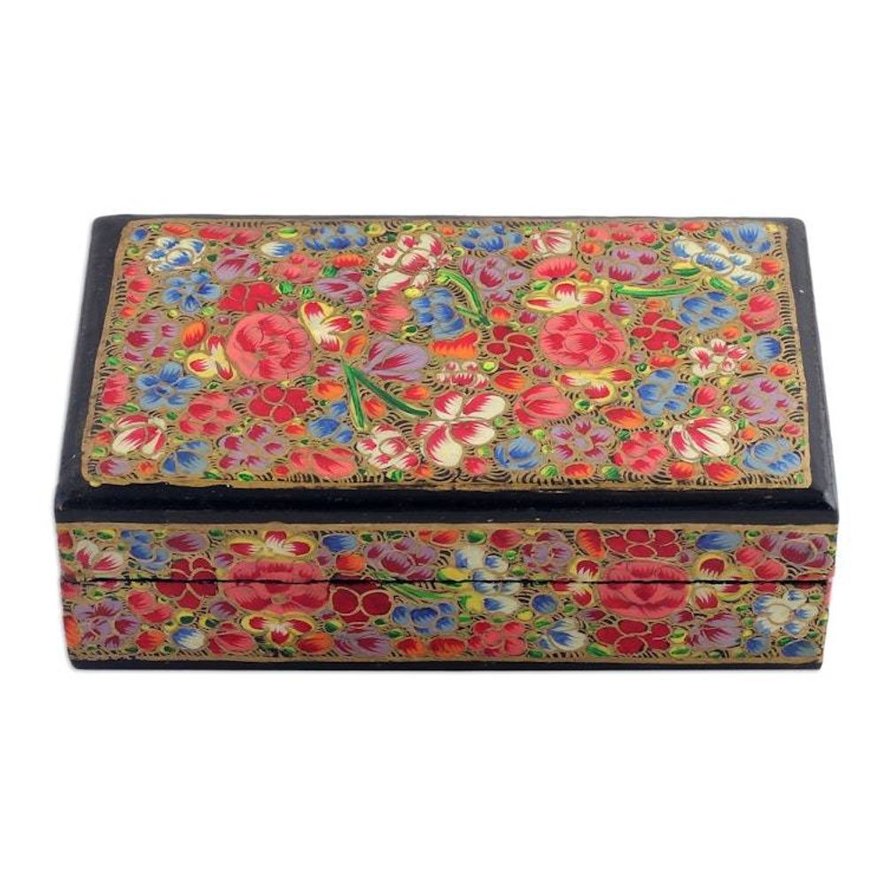 Spring-Themed Hand-Painted Papier Mache Decorative Box 'Blossoms from the Valley'