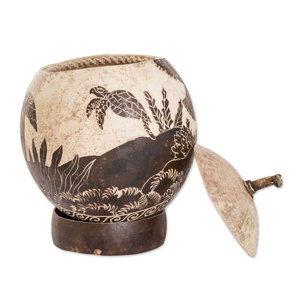 Sea Life-Themed Round Dried Gourd Decorative Accent 'Seafloor'