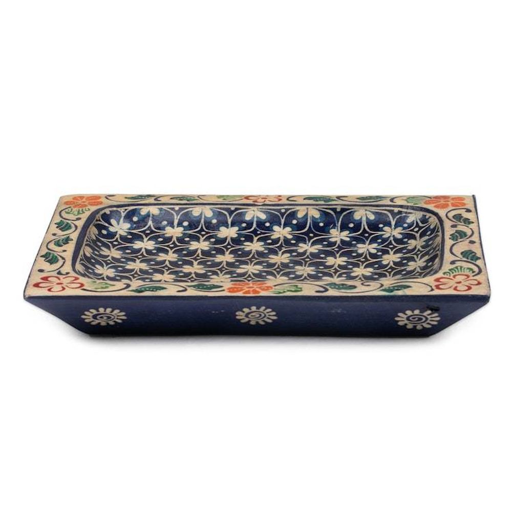 Handmade Clover Patterned Midnight Blue Pule Wood Catchall 'Nocturnal Clover'