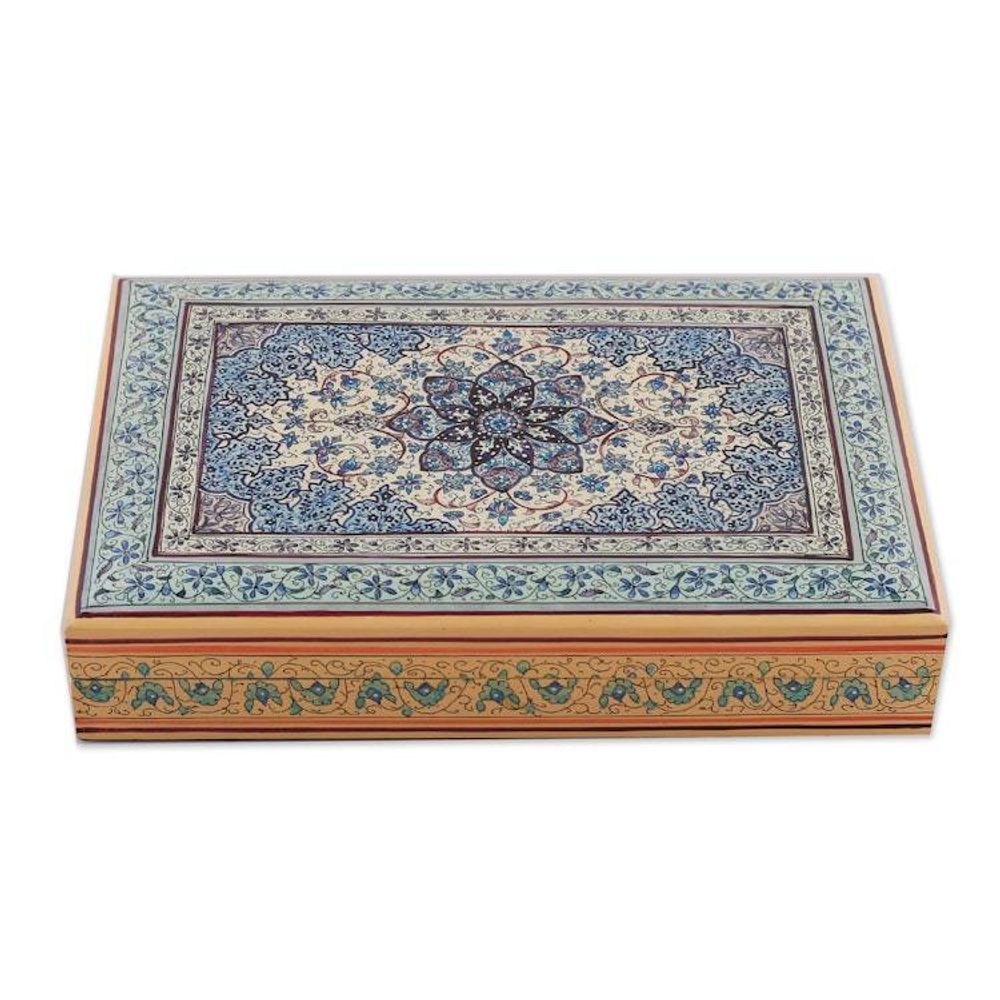 Folk Art Floral Weeping Willow Wood Decorative Box in Blue 'Nocturnal Petals'