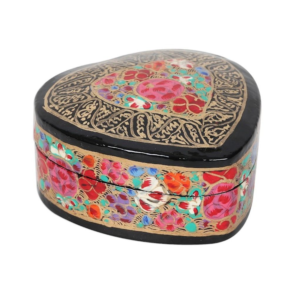 Hand-Painted Floral and Metallic Gold Heart Decorative Box 'Love of Flowers'