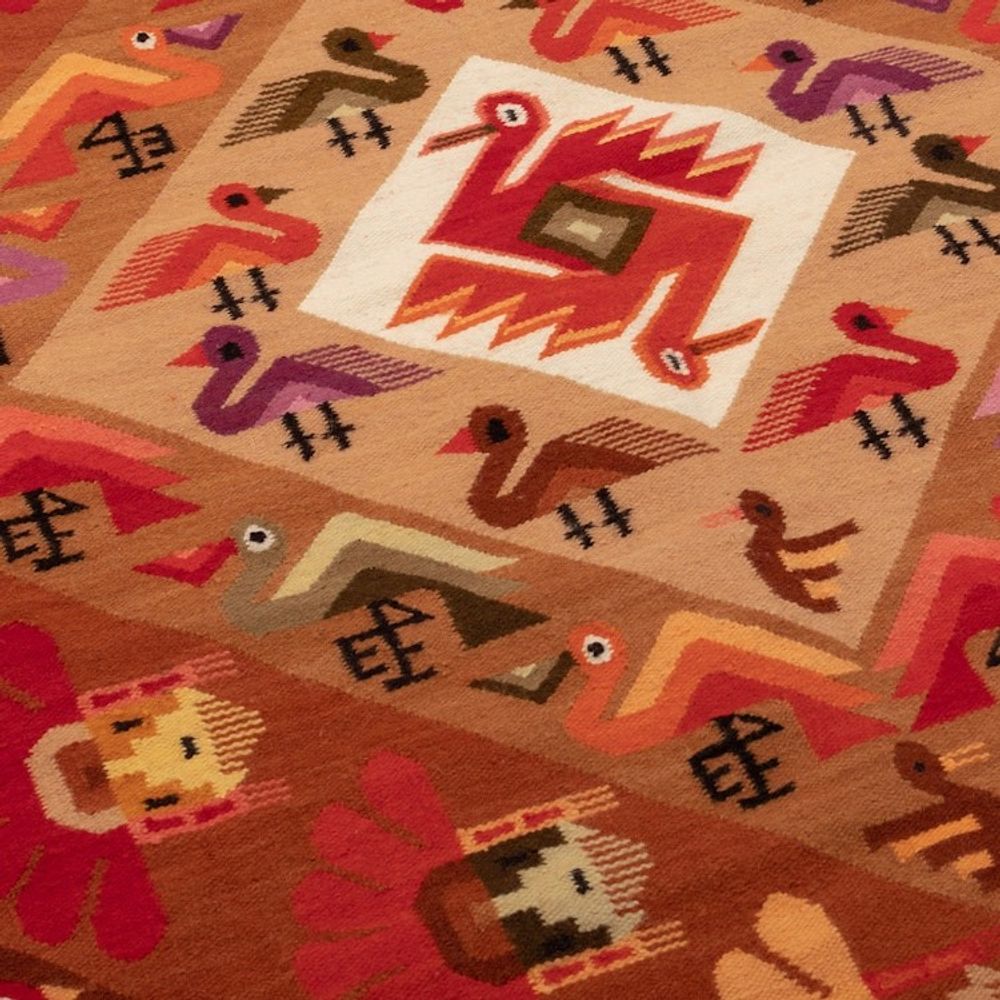 Hand-Woven Wool Bird and Butterfly Themed Area Rug 4x5 'Andean Fauna'