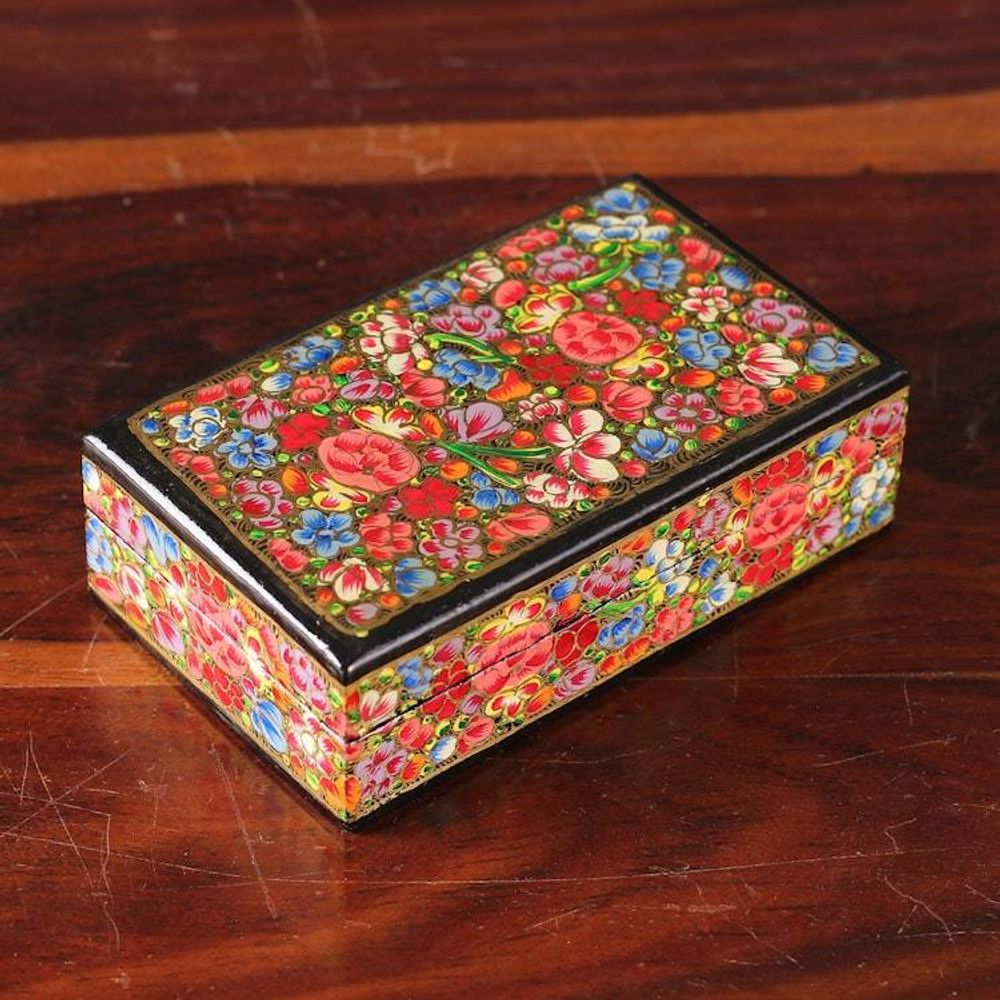 Spring-Themed Hand-Painted Papier Mache Decorative Box 'Blossoms from the Valley'