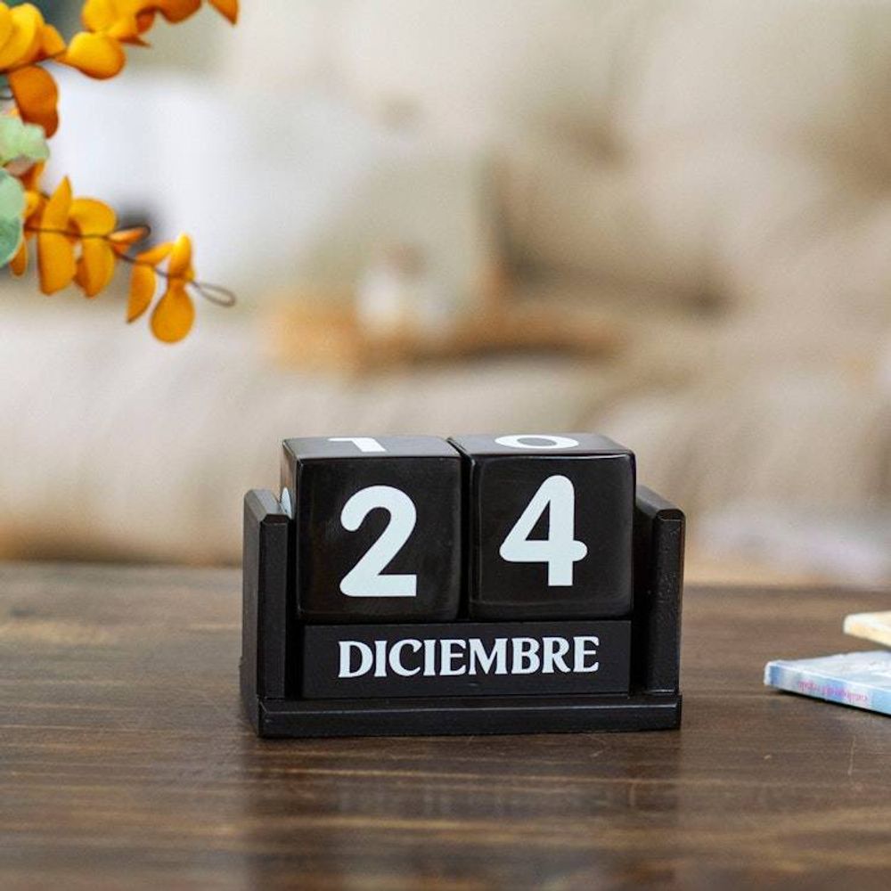 Handcrafted Marble and Wood Perpetual Desk Calendar in Black 'Eternal Time'
