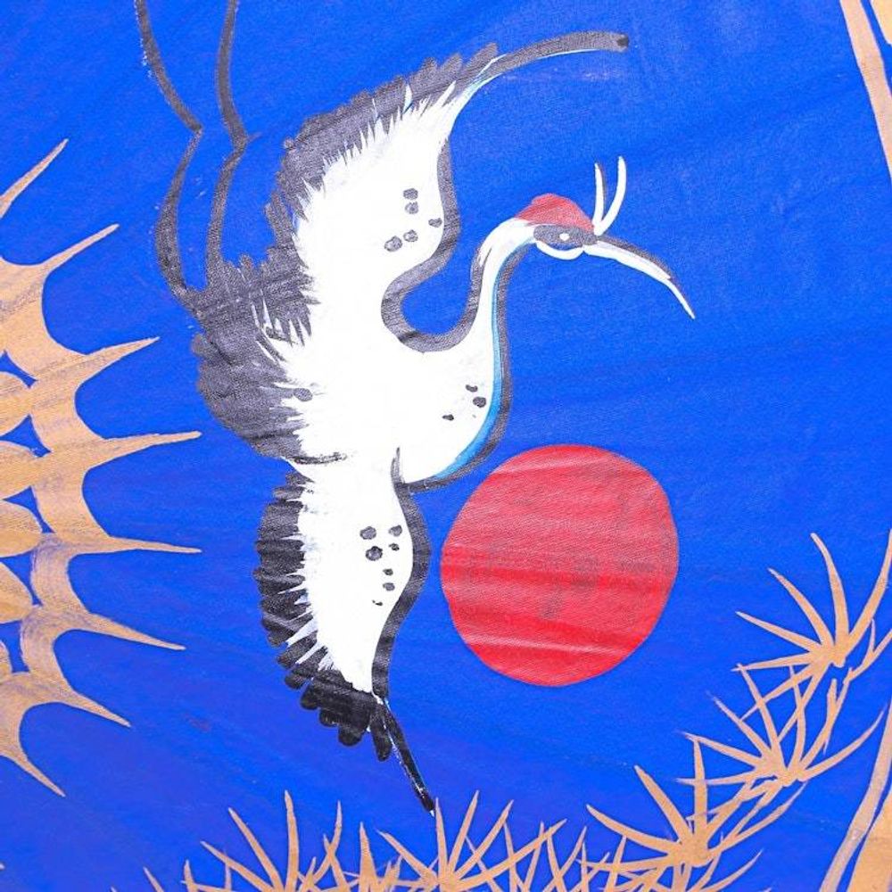 Hand-Painted Bamboo and Cotton Parasol 'Happy Cranes in Blue'