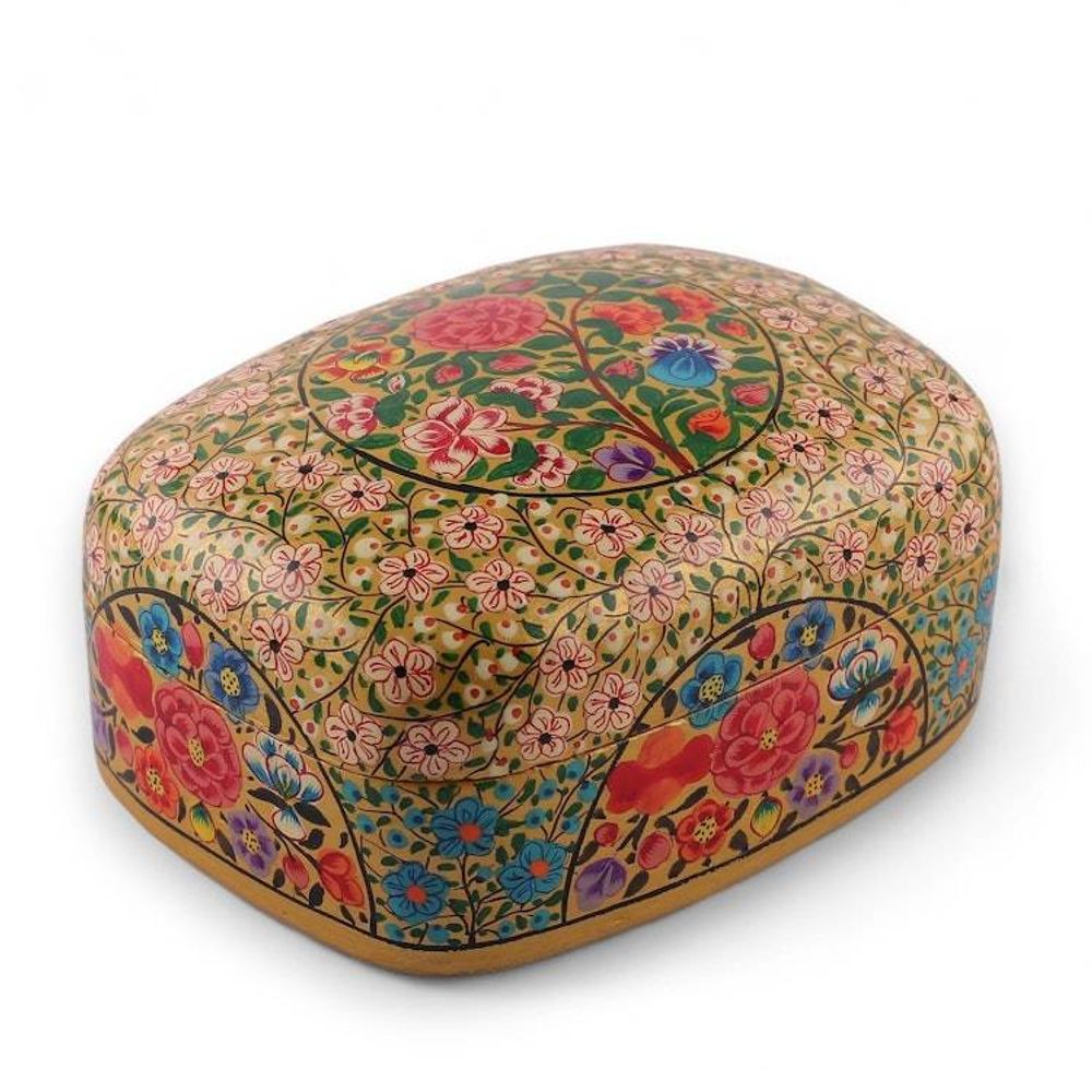 Floral Hand-Painted Papier Mache Decorative Box from India 'The Prosperous Spring'