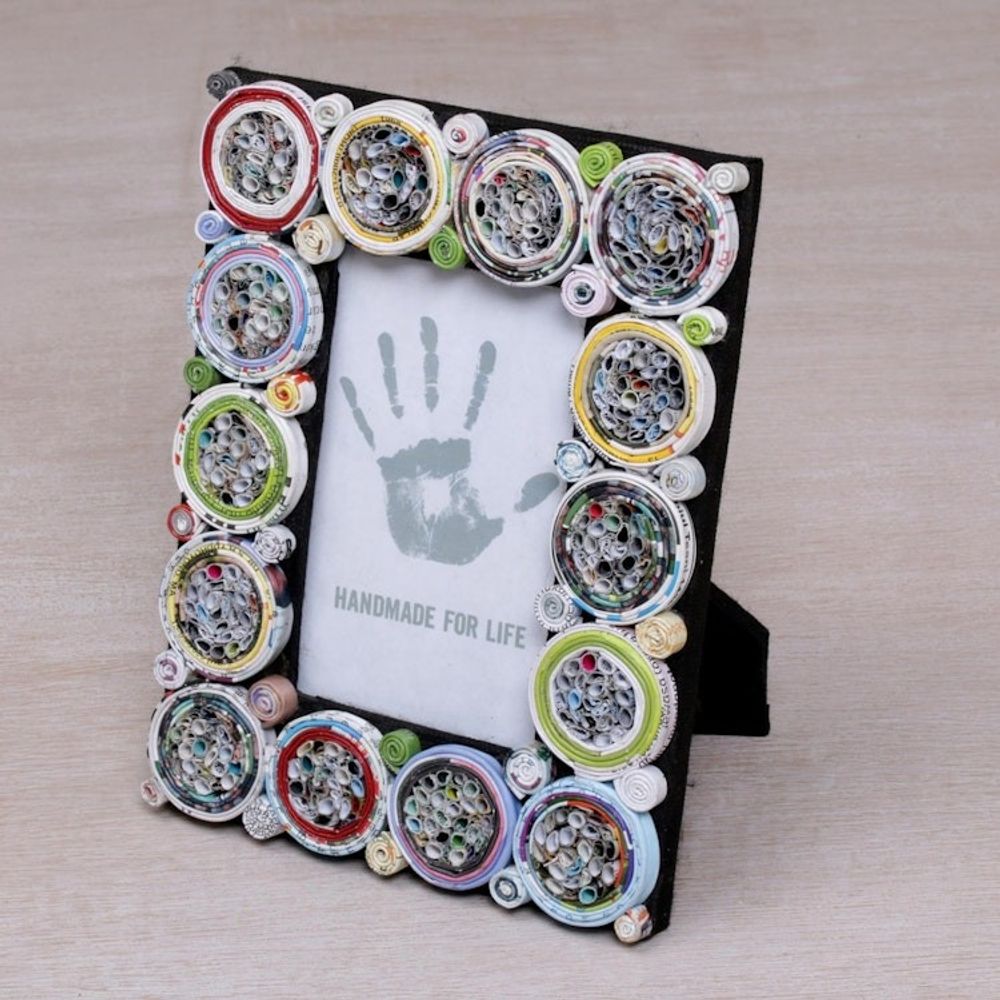 3x5 Recycled Paper Circle Motif Photo Frame from Bali 'Memory Circles'