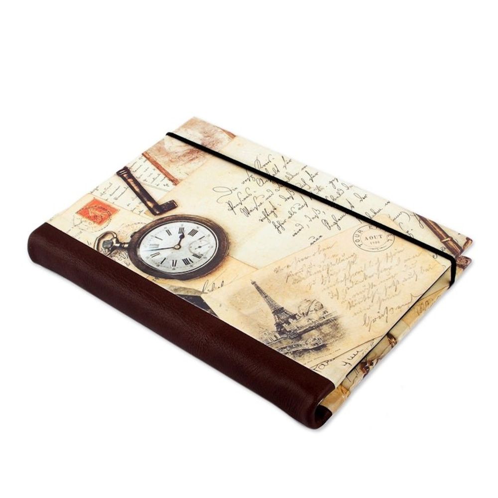 Recycled Paper Handmade Journal with Travel Motifs 'Time Flies'