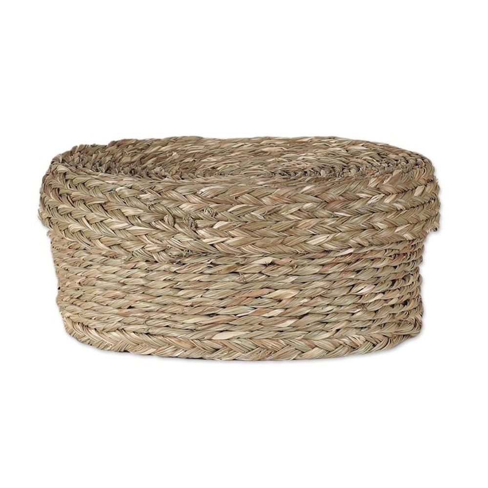 Handwoven Minimalist Round Natural Sabai Grass Fiber Basket 'Rural Minimalism'
