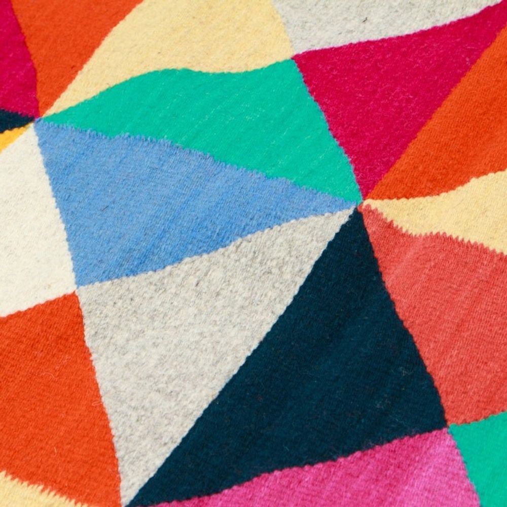 Colorful Geometric Wool Area Rug Handwoven in Mexico 5x8 'The Creation of Light'
