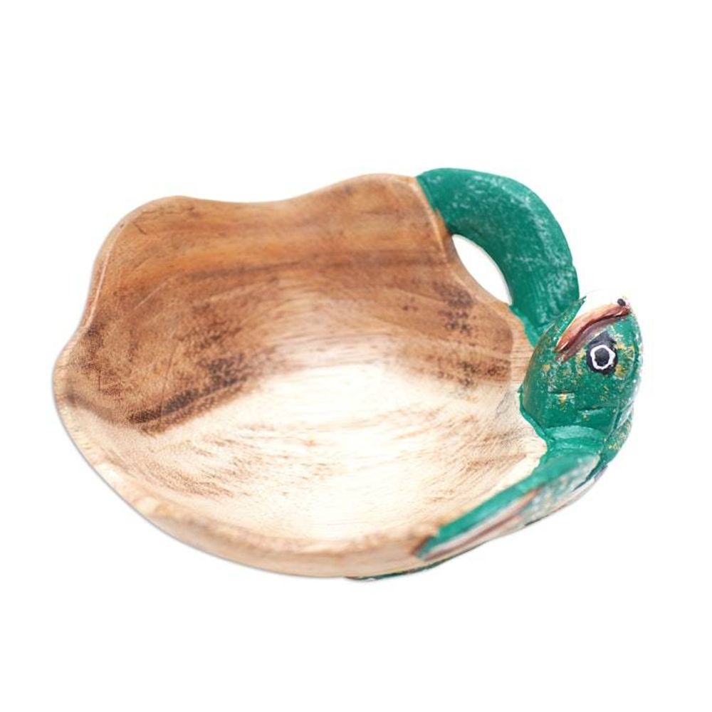 Hand-Carved and Hand-Painted Turtle-Shaped Wood Catchall 'Endearing Turtle'