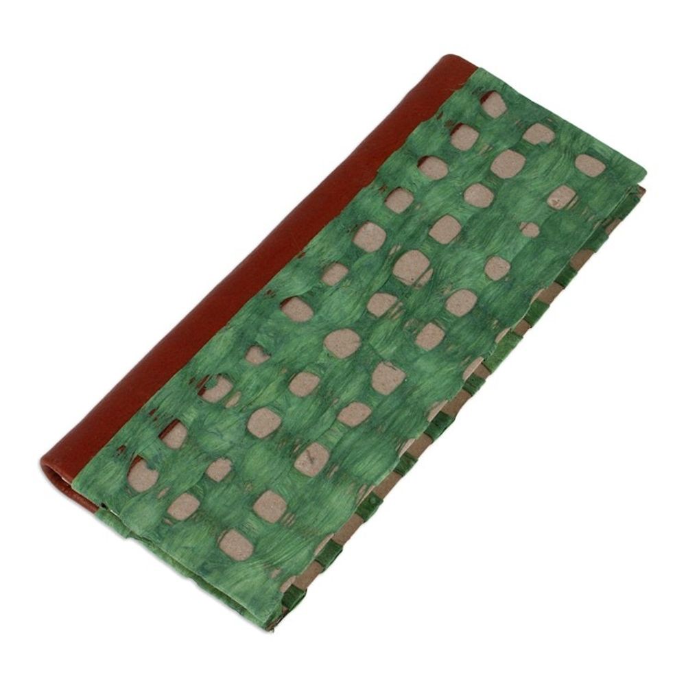Handcrafted Teal Amate Paper Notebook with Suede Accents 'Teal Thoughts'