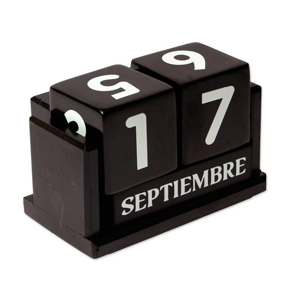 Handcrafted Marble and Wood Perpetual Desk Calendar in Black 'Eternal Time'