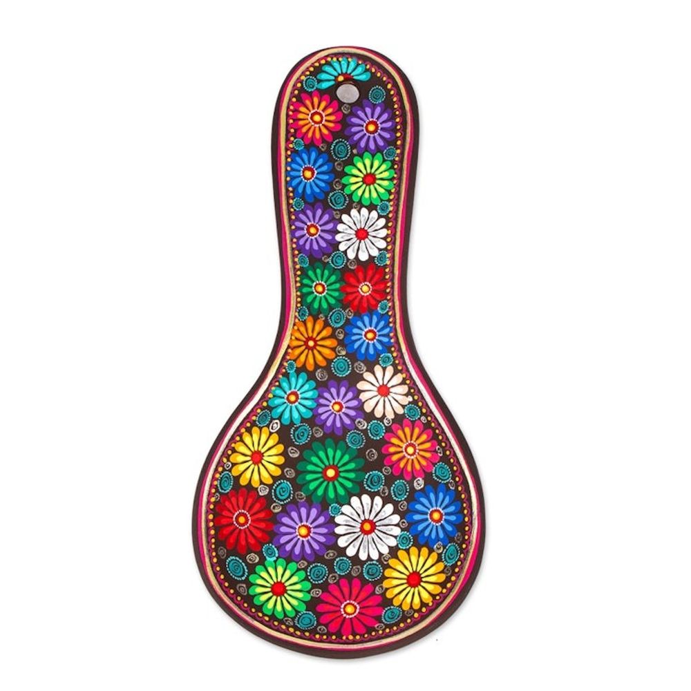 Floral Ceramic Decorative Spoon Rest from Mexico 'Floral Hacienda'