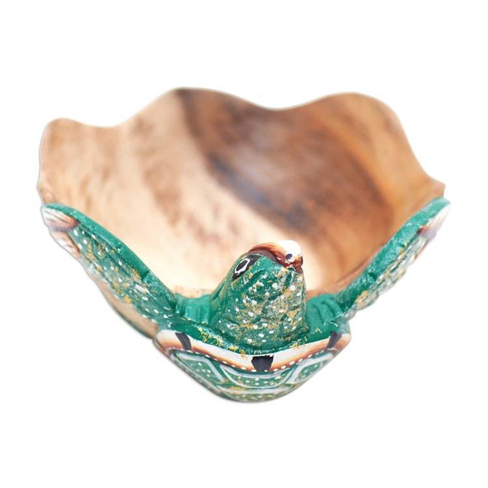 Hand-Carved and Hand-Painted Turtle-Shaped Wood Catchall 'Endearing Turtle'