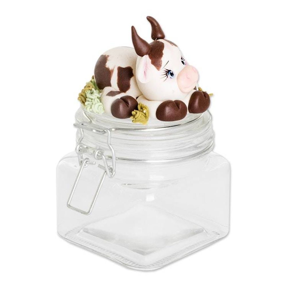 Hand-Painted Cow-Themed Papier Mache Decorative Jar 'Tenderness'