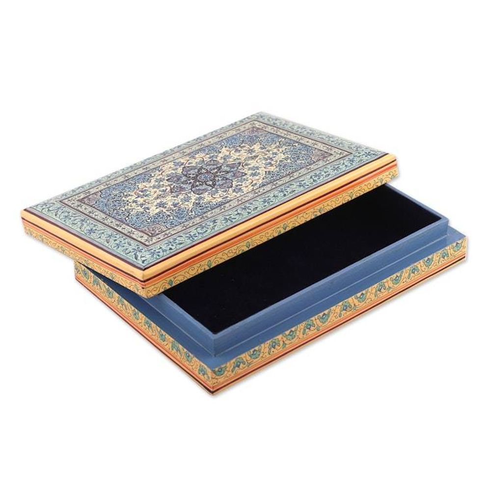 Folk Art Floral Weeping Willow Wood Decorative Box in Blue 'Nocturnal Petals'