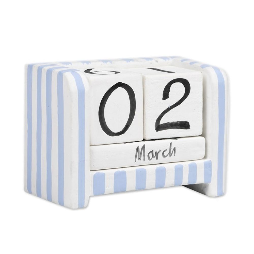 Hand-Carved and Painted Wood Perpetual Desk Calendar 'Bright Days'