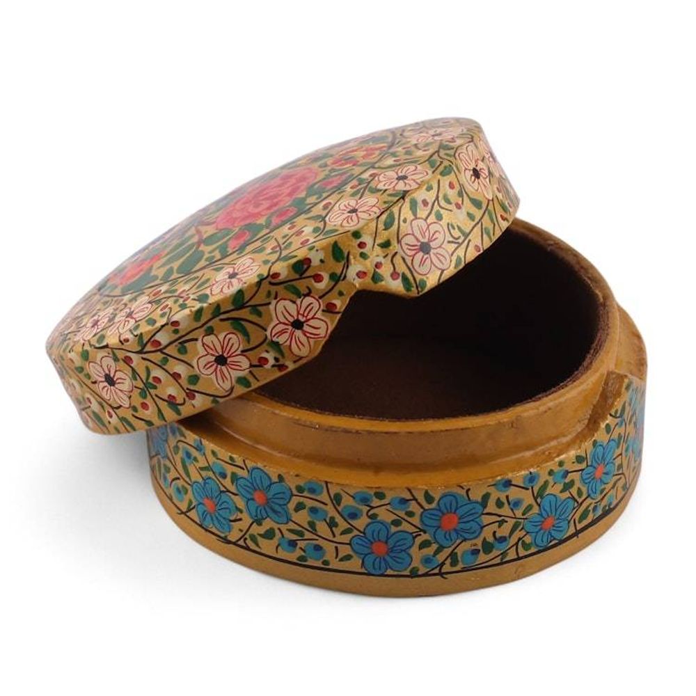 Baroque-Inspired Floral Round Papier Mache Decorative Box 'The Eternal Spring'