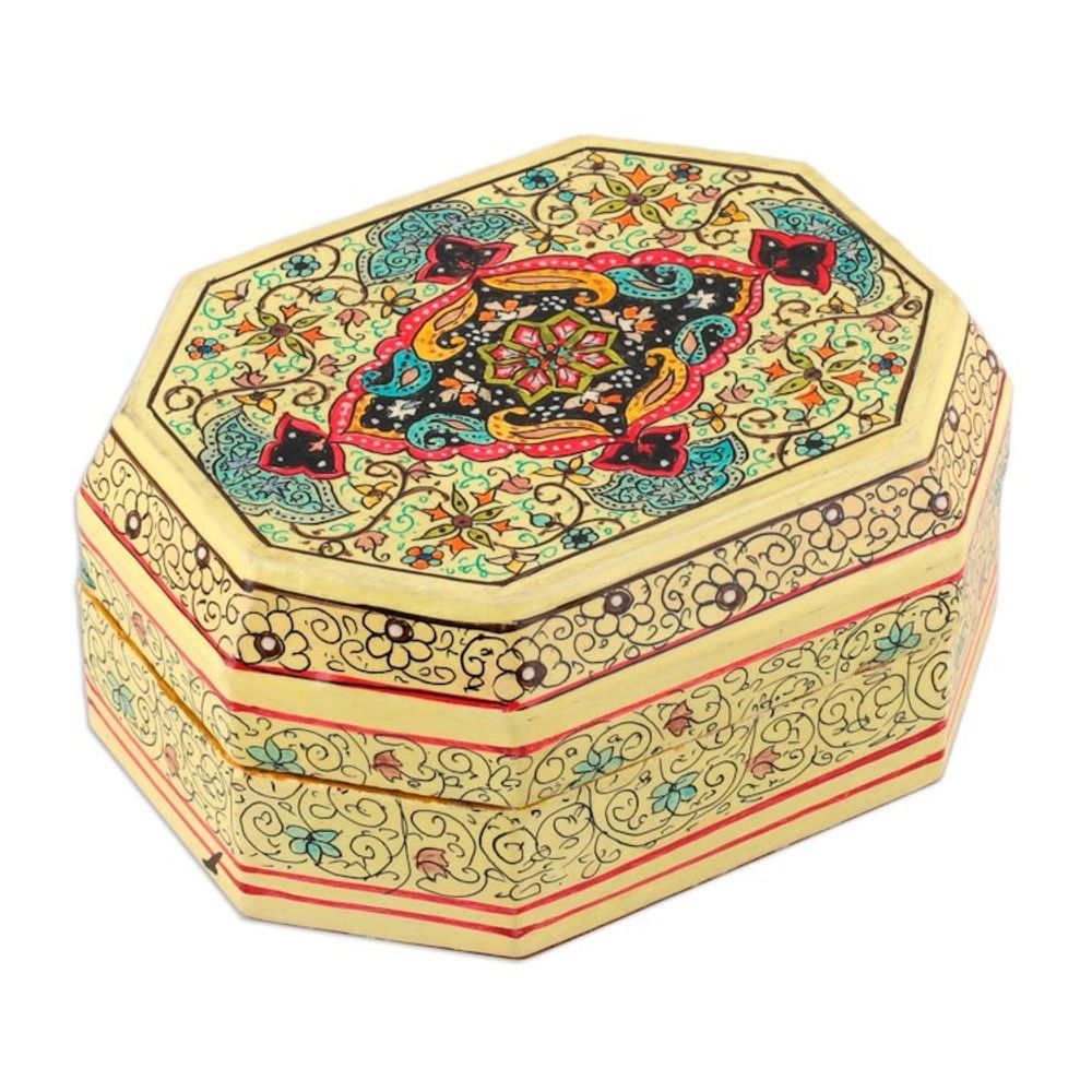 Small Hand Painted Jewelry or Trinket Box from India 'Persian Shield'