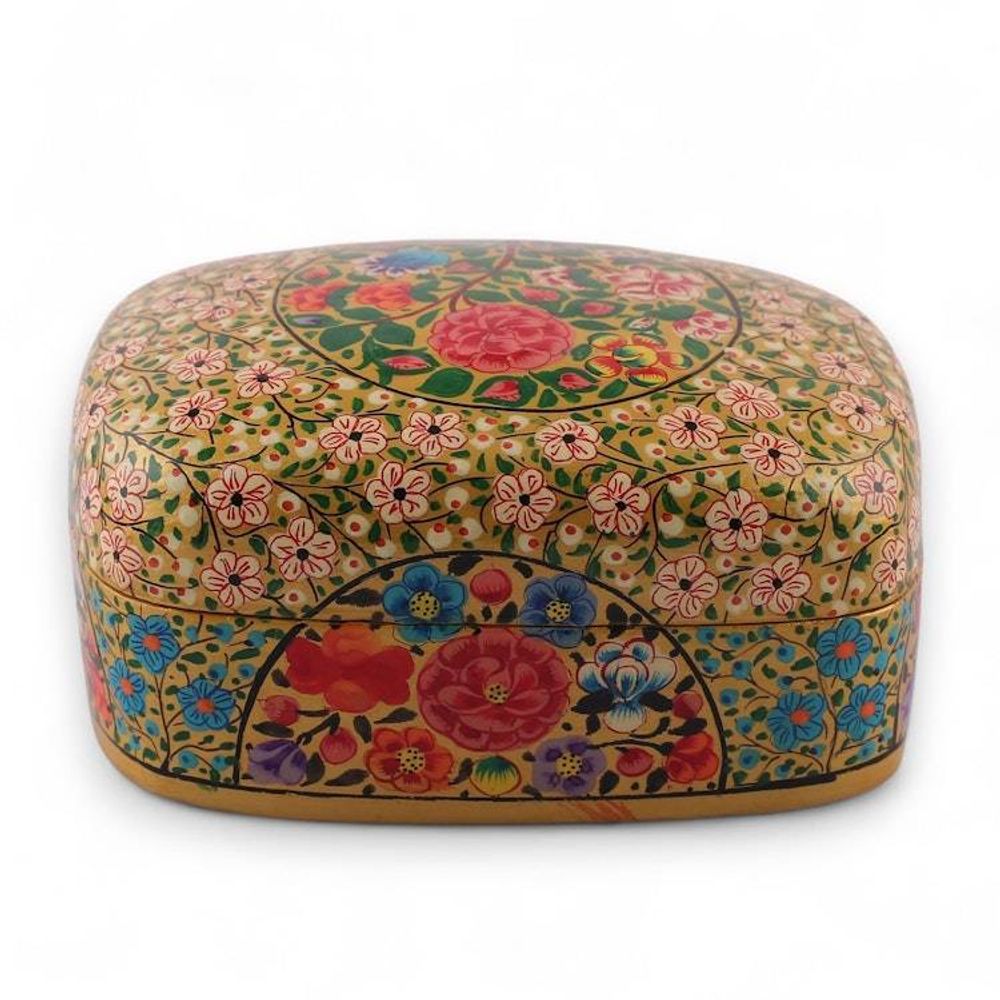 Floral Hand-Painted Papier Mache Decorative Box from India 'The Prosperous Spring'