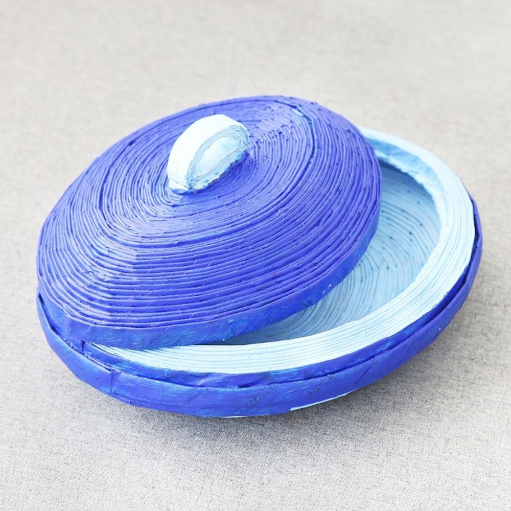 Eco-Friendly Blue Paper Basket from India 'Elliptical Beauty'