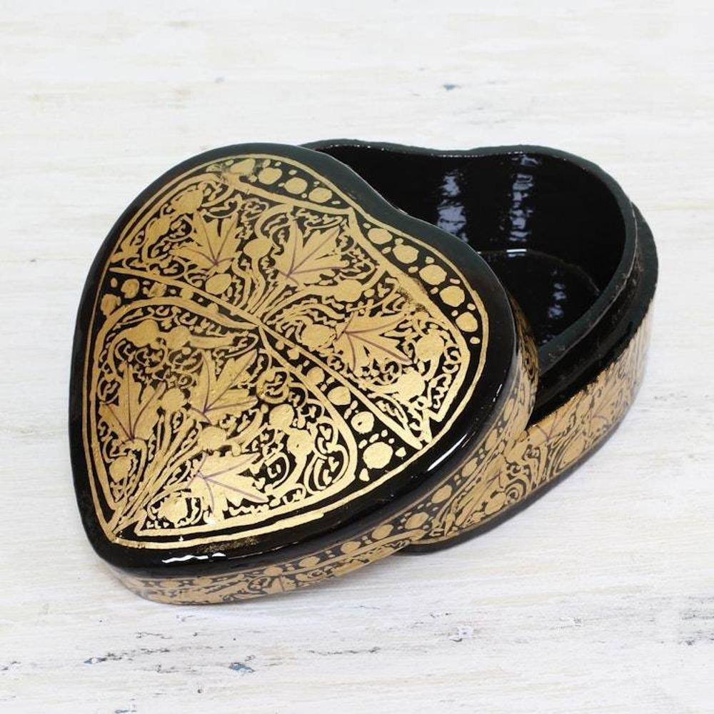 Black and Gold Papier Mache Decorative Box from India 'Royal Grandeur'