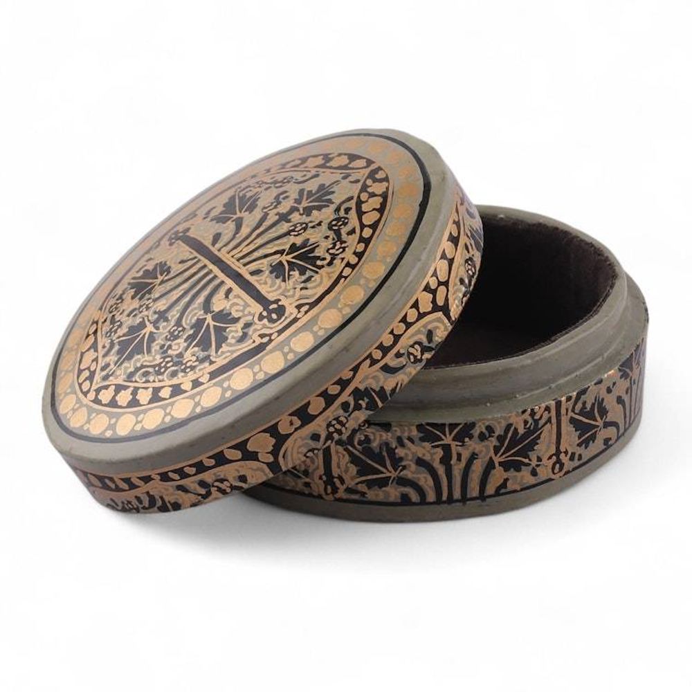 Artisan-Made Leaf-Themed Papier Mache Decorative Box Small 'Kashmir Wonder'