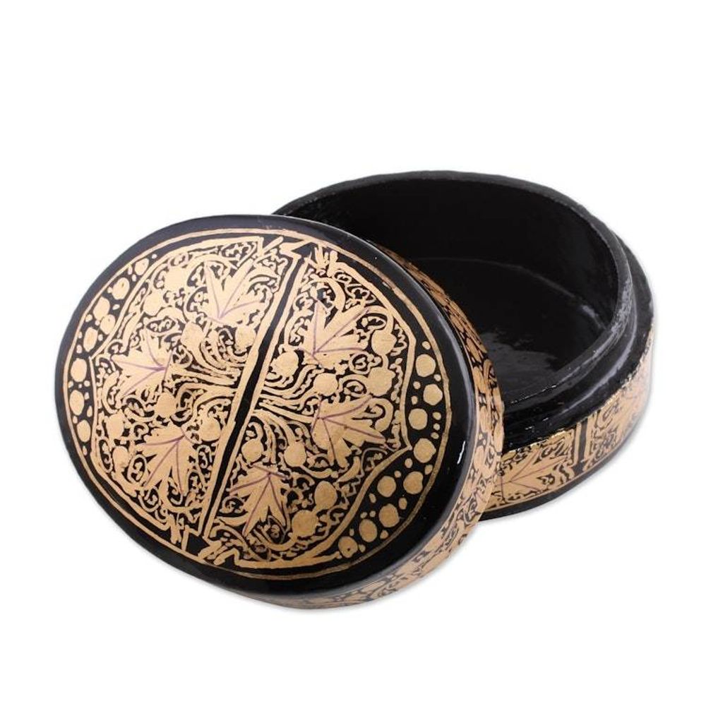 Black and Gold Papier Mache Decorative Box from India 'Serene Grandeur'