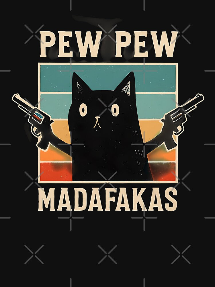 Vintage black cats with revolvers pew pew by Mate0 designer Unisex T-shirt, Sweatshirt, Hoodie, Long Sleeve Tee