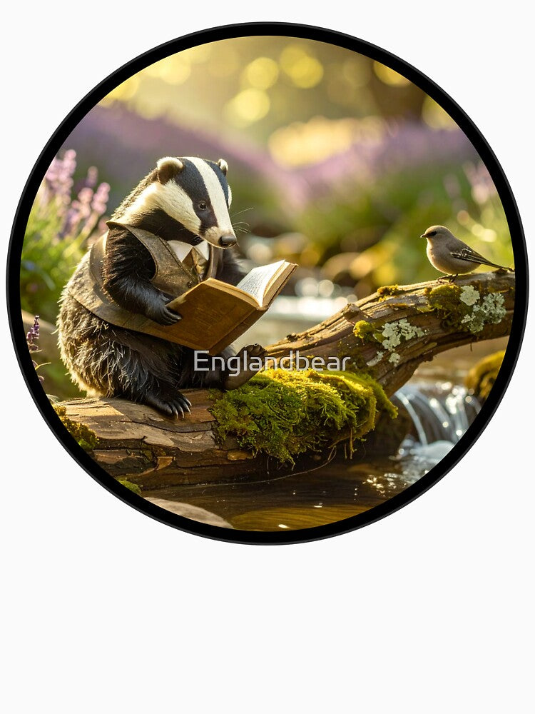 Cottagecore Badger Reading a Book | Light Academia, Bookish Animal Art by Englandbear Unisex T-shirt, Sweatshirt, Hoodie, Long Sleeve Tee