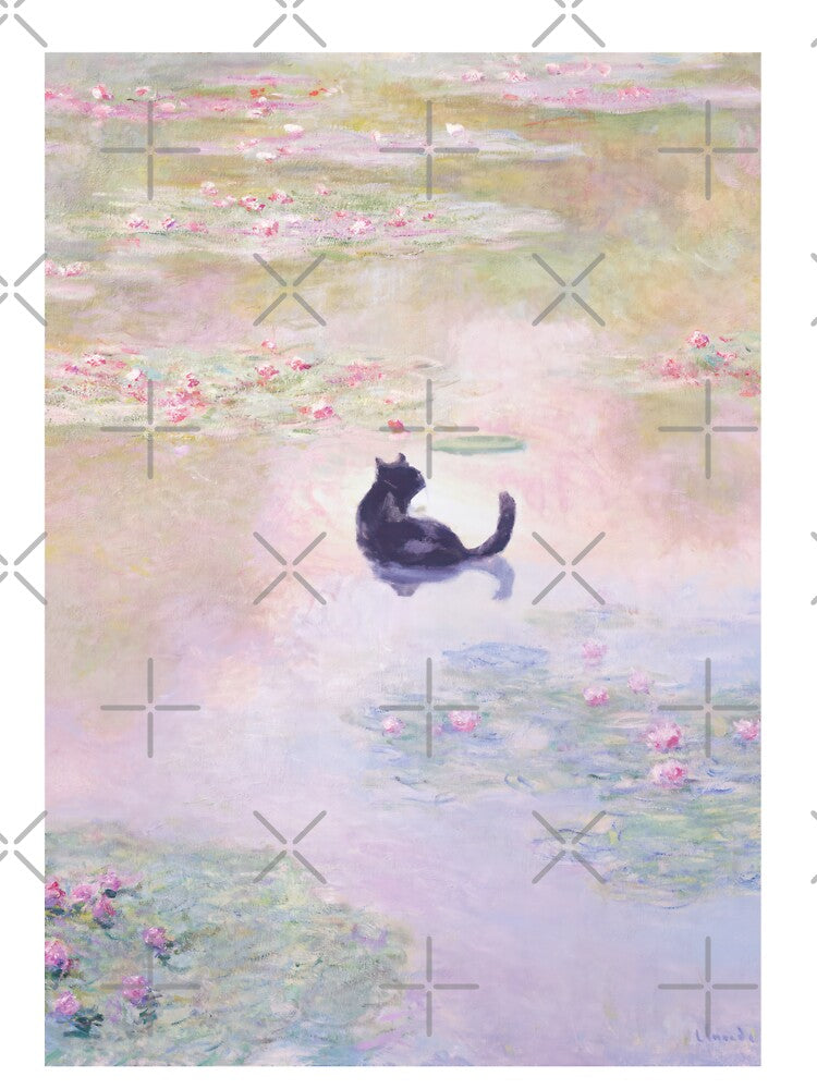 Funny Black Cat in Water Lily Pond by Claude Monet by evermore-design Unisex T-shirt, Sweatshirt, Hoodie, Long Sleeve Tee