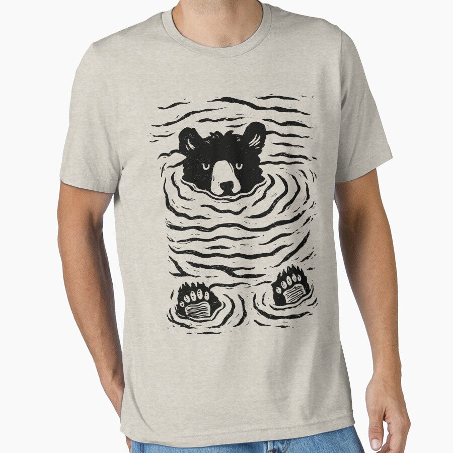 Minimalist Linocut Bear-Retro Nature Art by RandyHaskins Unisex T-shirt, Sweatshirt, Hoodie, Long Sleeve Tee