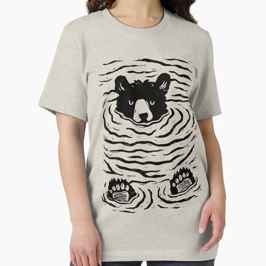 Minimalist Linocut Bear-Retro Nature Art by RandyHaskins Unisex T-shirt, Sweatshirt, Hoodie, Long Sleeve Tee